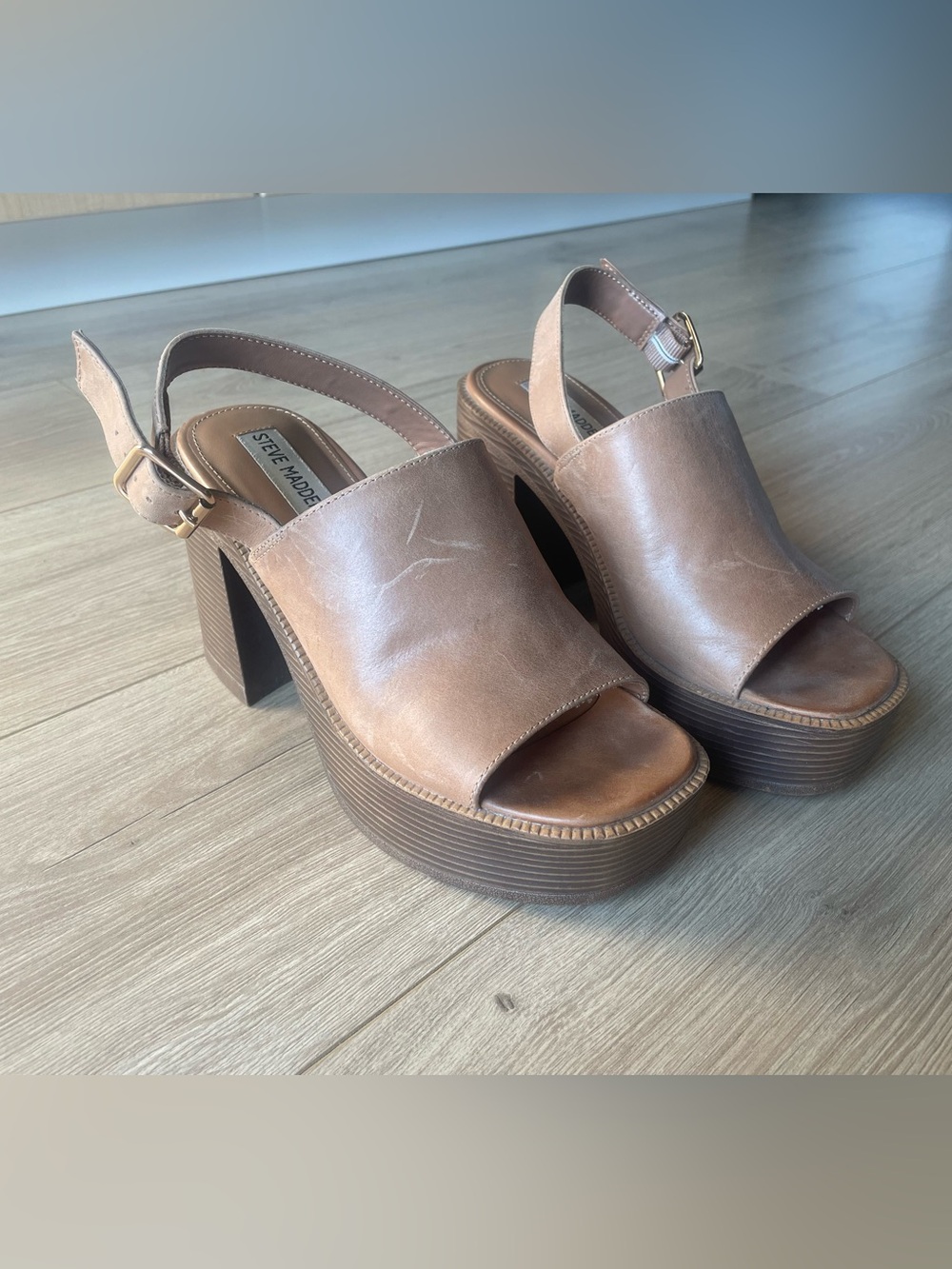 Steve Madden Brown Platform Slingback Sandals